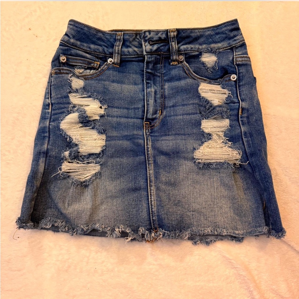 American Eagle Outfitters Blue Distressed Pencil Skirt